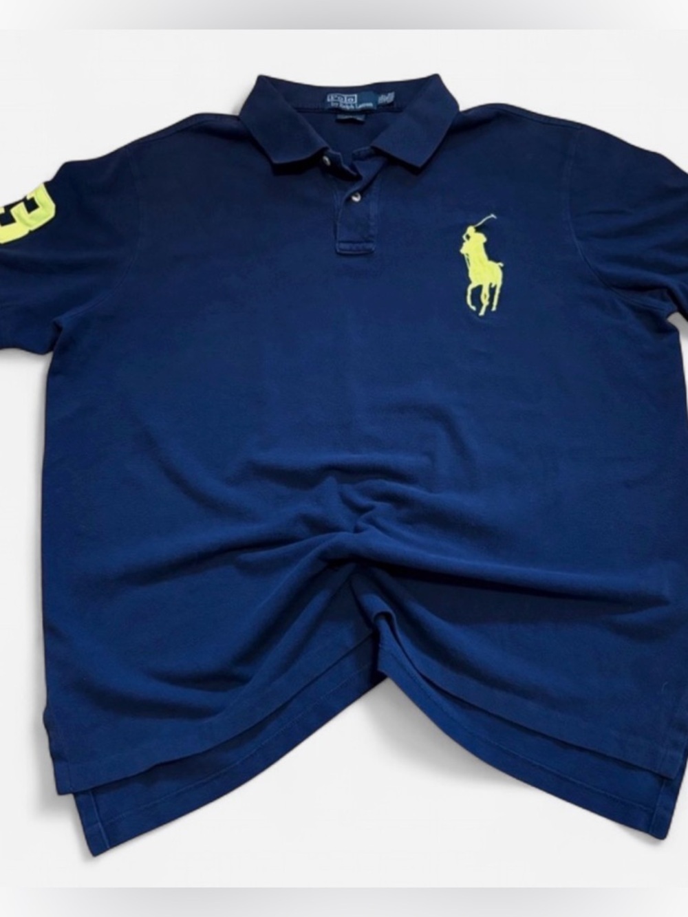 Polo by Ralph Lauren Men’s Navy Polo with Bright Yellow Pony Y2K - Picture 2 of 10